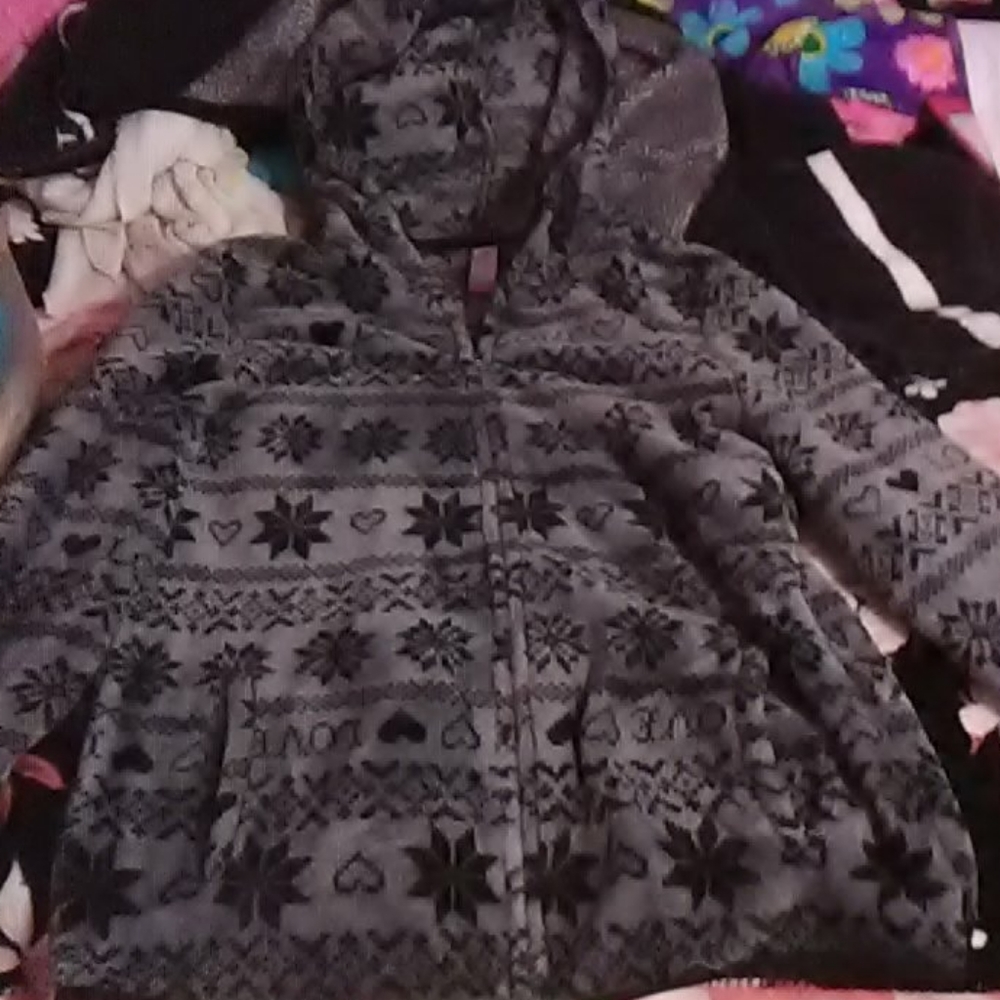 Grey hooded zip up sweater